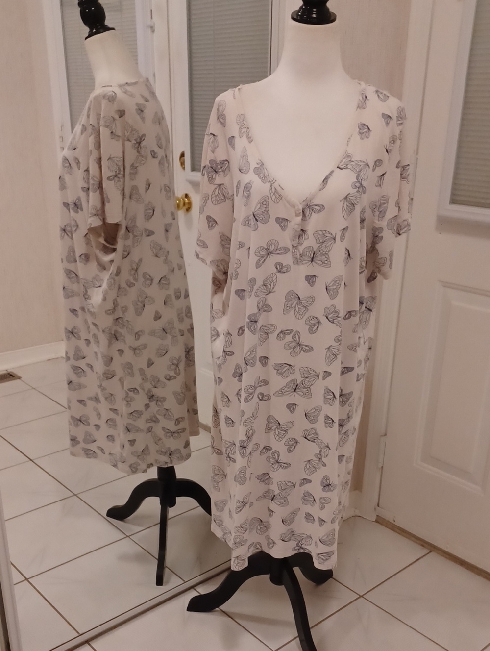 Free Add-on Butterfly-Print V-Neck Nightgown - Size 1X